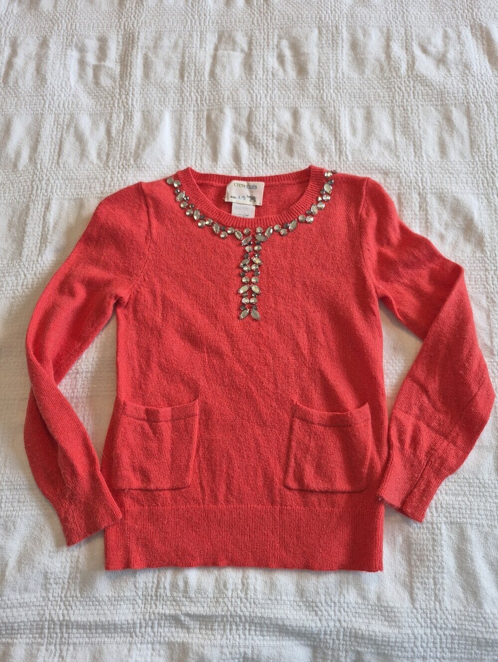 Crewcuts girls size 4/5 sweater viscose/merino gem accents 2 pockets VGUC